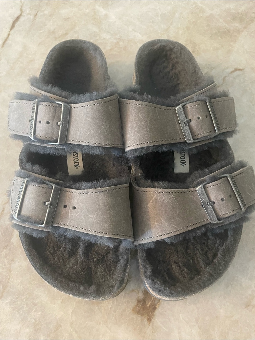 NWOT Birkenstock Grey Shearling Lined Slip-On Footbed
